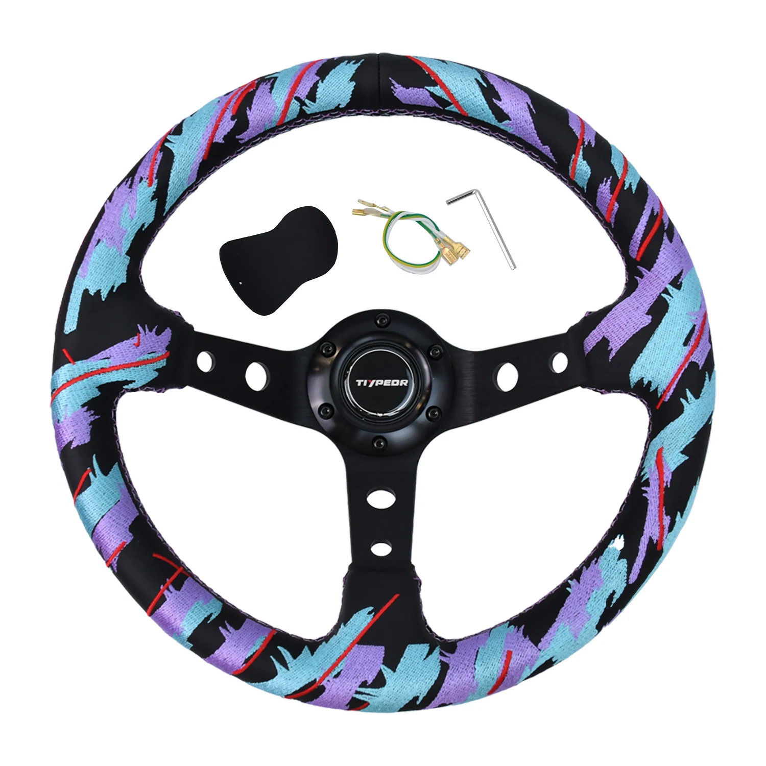 

TIYPEOR Customized Racing Steering wheel 350mm Leather Embroidery Deep Dish Simulation Steering Wheel With 5mm Bracke