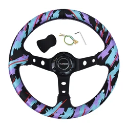 JDM Embroidery 320mm diameter Aluminum Bracket Microfiber Leather Material Racing Sports Modified embroideries Steering Wheel