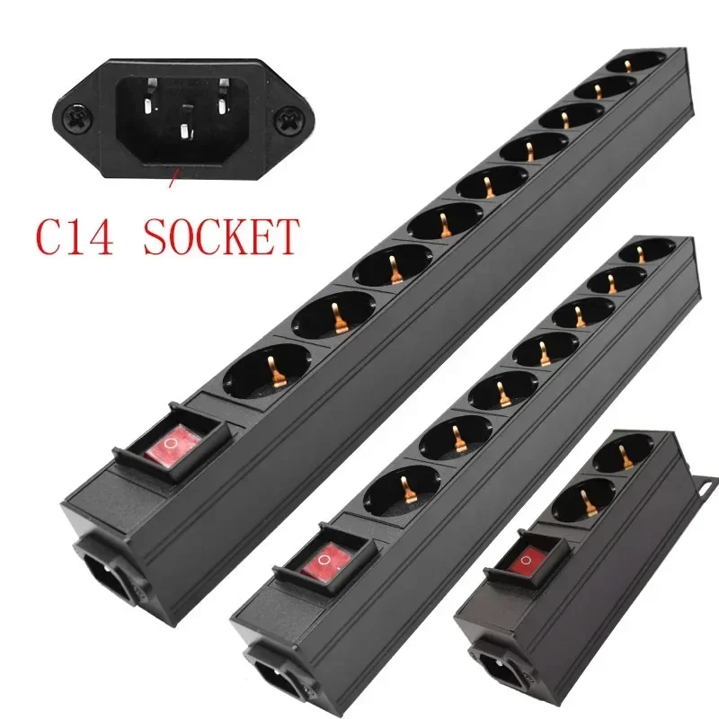 PDU Power Strip Distribution Unit Cabinet 2/4/6/8/10 Way AC German Socket Break Switch Aluminum alloy shell iec C14 Interface