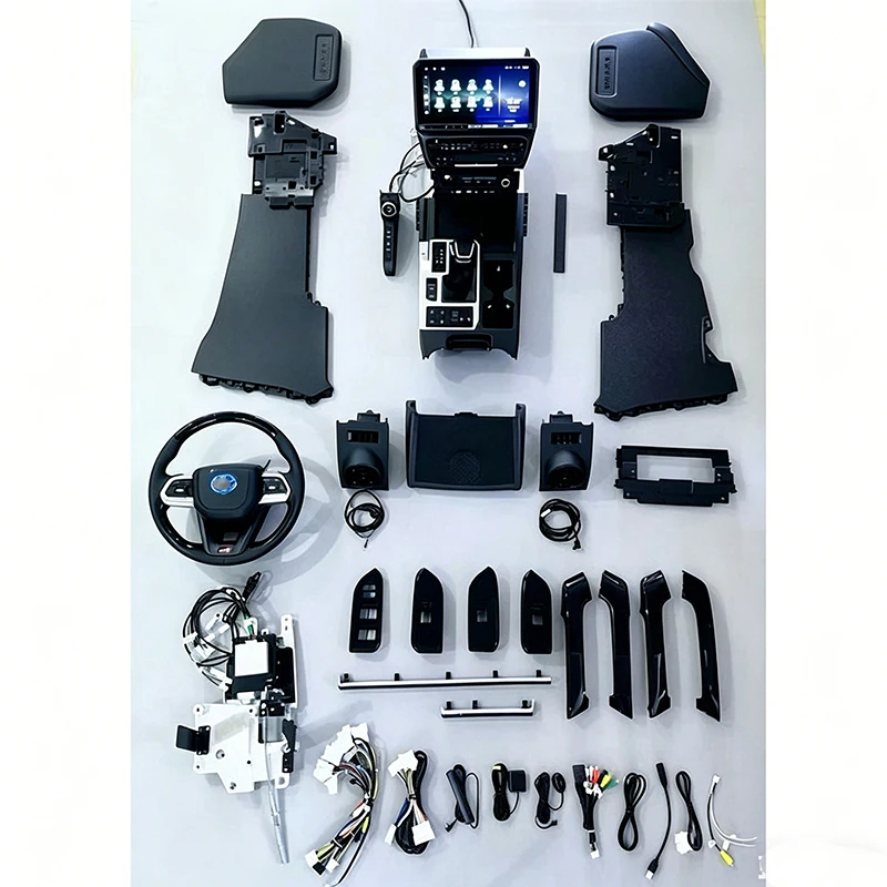 LC250 Style Interior Refit Kit for Toyota Prado FJ150 LC150 2010-2018 Center Console & Steering Wheel Assembly
