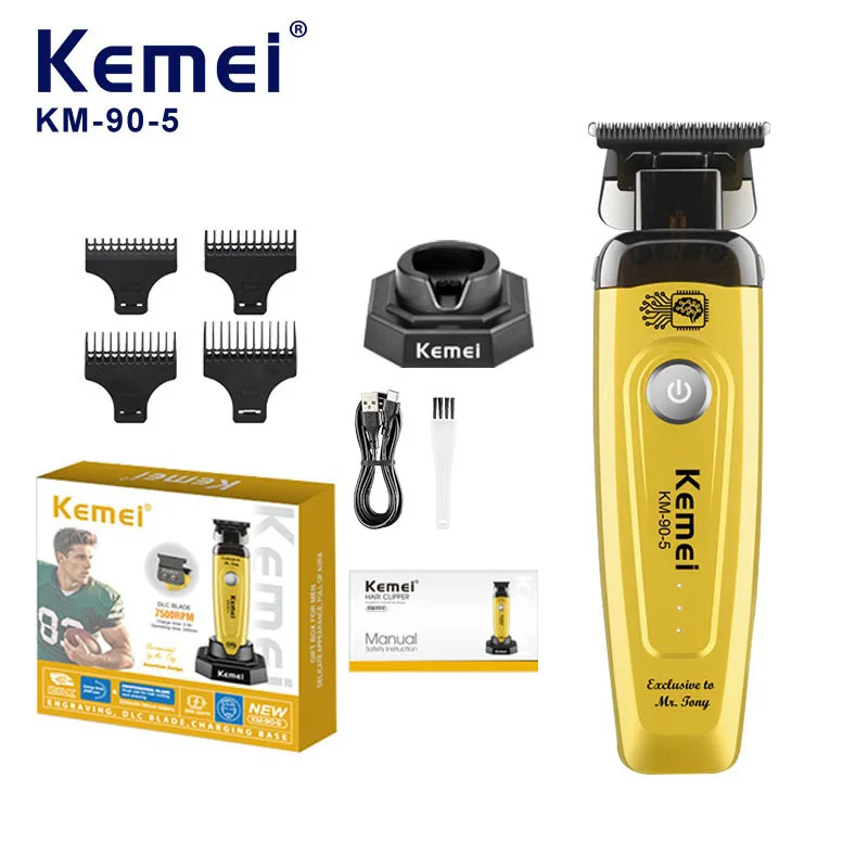 Kemei 90-5 Electric Hair Beard Trimmer for Men Zero Gap Clipper DLC Blade 7500 RPM Cordless Barber Finish Hair Cutting Machine