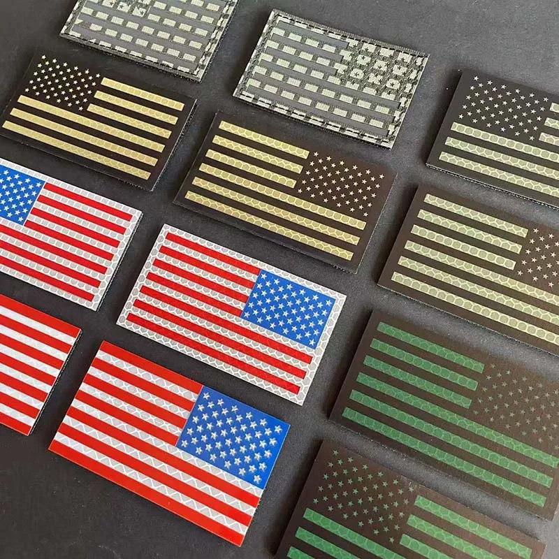 Amerikanische Flagge, USA-Emblem, Kleidungsapplikation, IR-reflektierender Aufnäher, Klettverschluss, militärische taktische Streifen, Abzeichen für Helm, Rucksack. – Detail 6