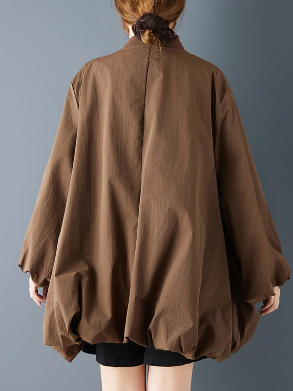 معطف فضفاض من هونج كونج Sle على شكل زهرة برعم aped لون نقي V-Ne Long Sve ملابس خارجية نسائية للربيع والخريف #3