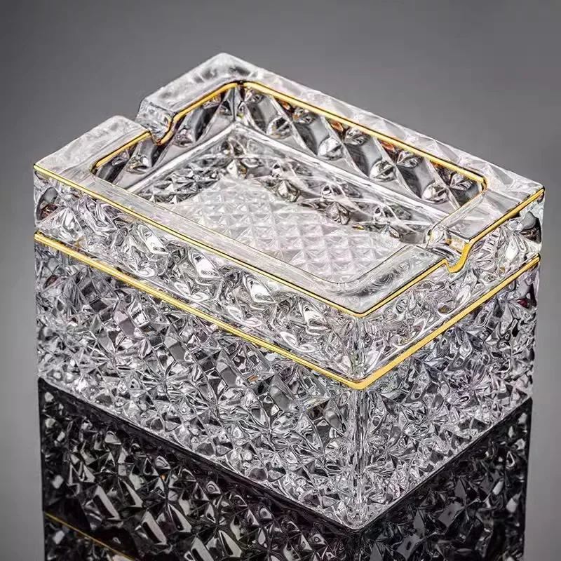 DSA crystal glass ashtray with lid cigarette case dual-purpose ashtray household high-end hotel restaurant living room creative