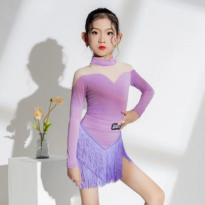 

Rumba Samba Tango Ballroom Salsa Costume Children's Fringe Skirt Latin Dance Dress Girls Stage Dance Wear Performance Clothing