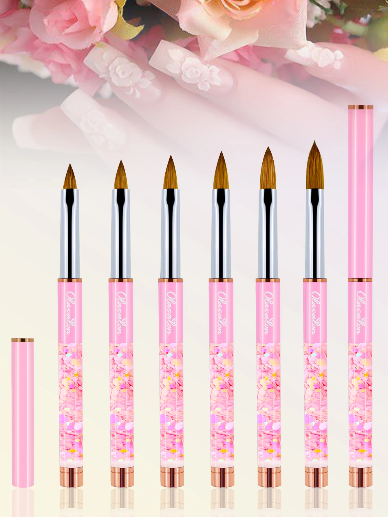 

Olasalon 100% акриловая кисточка для ногтей Kolinsky, акриловые искусственные ногти, блестящие с металлической ручкой, прочная розовая ручка