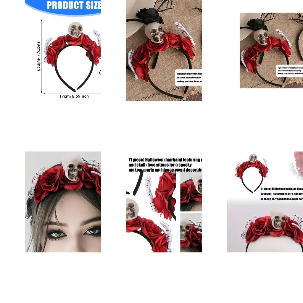 

652F Realistic Black With Skull Design Hair Band For Halloween Themed Event