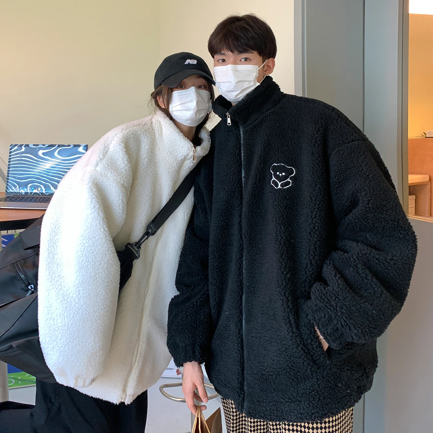 

Зимняя утепленная куртка для пар из хлопка с овечьим вельветом, свободного кроя, с воротником-стойкой, повседневная, молодежная, модная