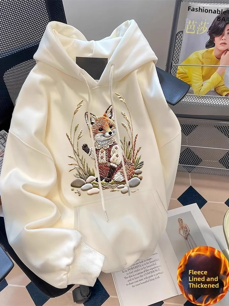 

plus Size Hoodie Thiened Fce Print ex Autumn Winter Sweatirt Warm Casual Streetwear for Students And Couples