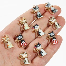 HEYUYAO 10pcs/lot Mixed Cute Cat Charms Enamel Alloy Animal Pendant DIY Neckalces Earrings for Jewelry Making Accessories