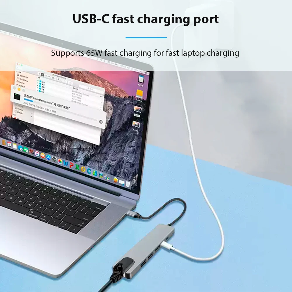 HUB USB Type C 3.0 محول يدعم 65 واط عكس شحن محطة إرساء الكمبيوتر المحمول USB C محطة إرساء 6 في 1 HUB Ipad ملحق