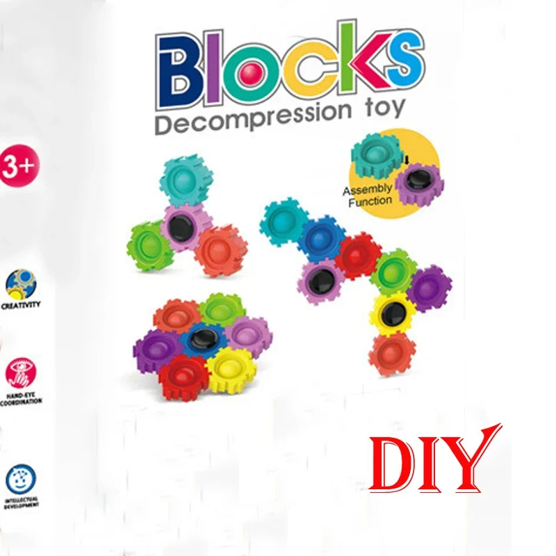 Stress Relief Toy Puzzle Building Blocks DIY Spinning Top Deformable Fidget Spinner Kids Gyro Decompression Toys Gift