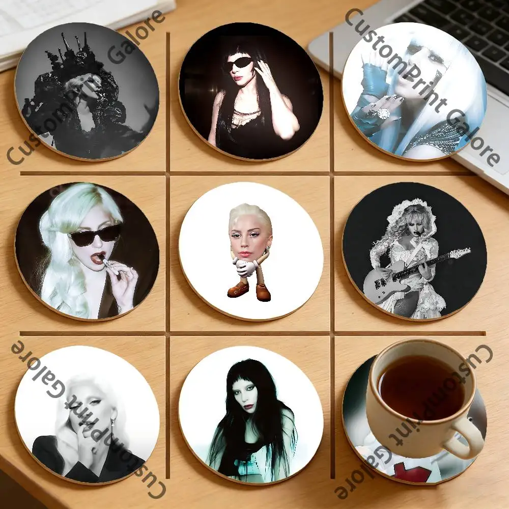 L-LadyS G-GagaS Round Pine Coasters Durable Reusable Beautiful Home Decor Non-Slip Water-Resistant