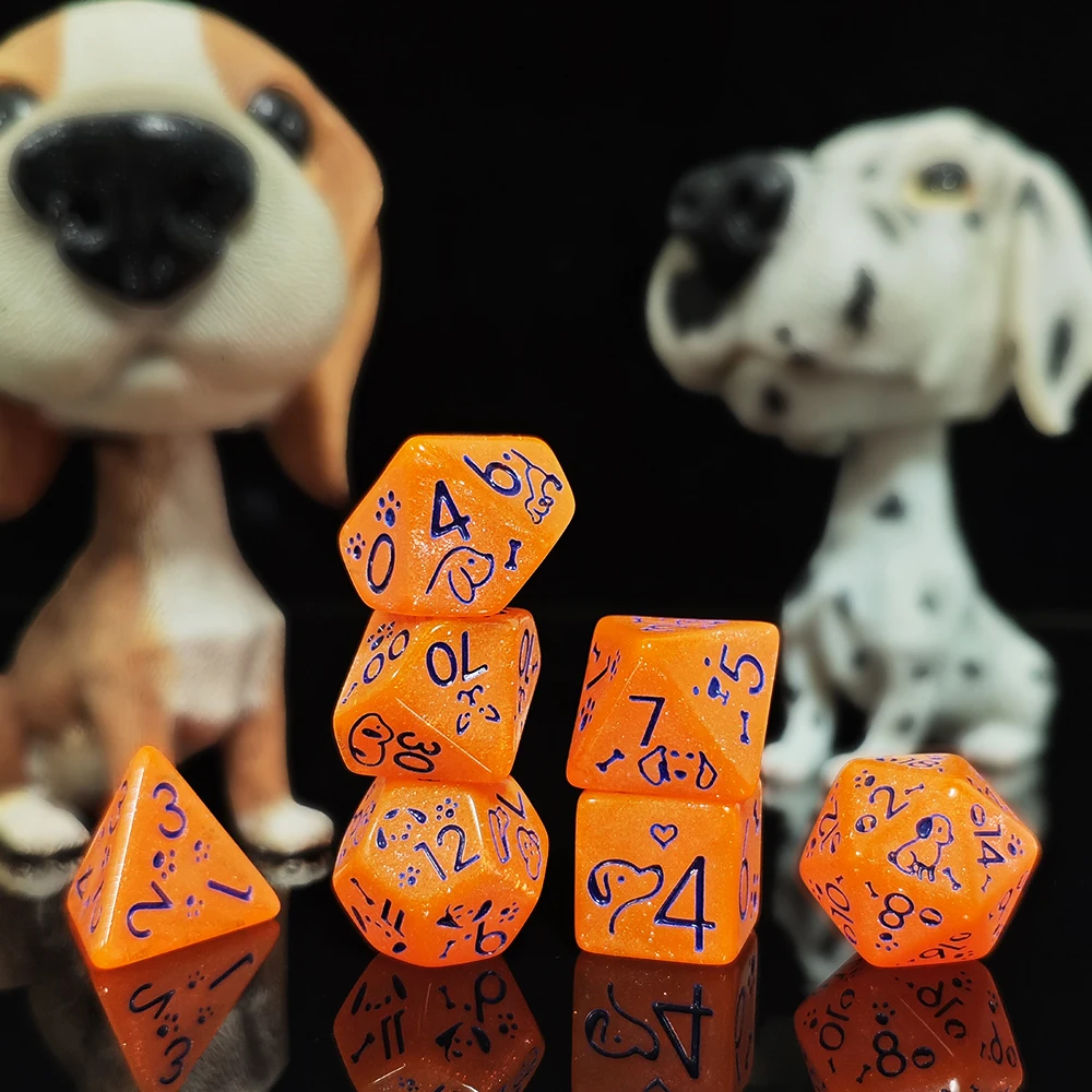 7Pcs/set Cute Dog Acrylic Dice Set DND RPG TRPG Role Playing Games Dice Set for Dungeons and Dragons Games Decorat Dice Game Toy