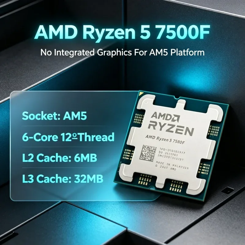 AMD Ryzen 5 7500F 6 Core 12 Thread 3.7GHz 32MB L3 AM5 Processor Combo for Gaming Build
