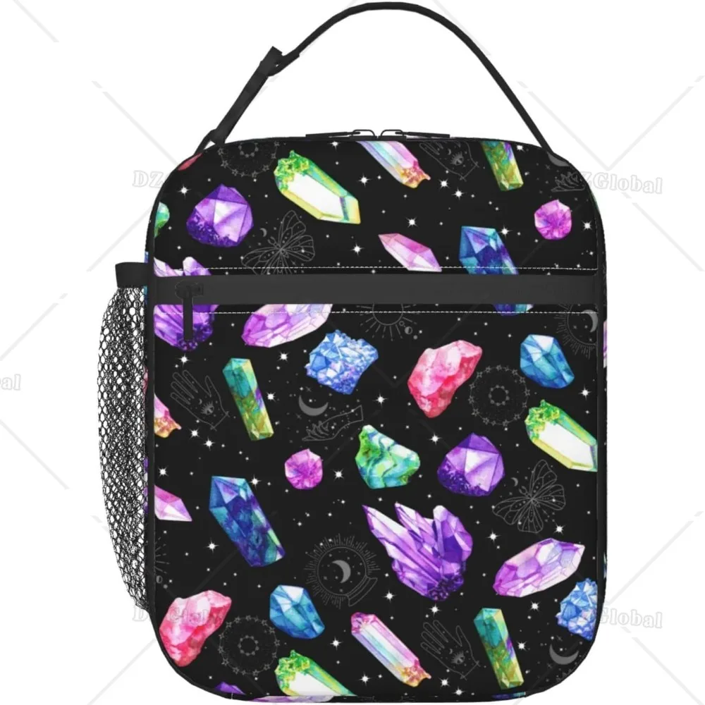 Colorful Crystals Lunch Bag Double Insulated Leakproof Lunch Box Tote Bag Cooler Lunch Organizer for Work Picnic Travel Camping