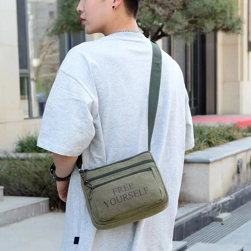 Fashion Men Messenger Bag Leisure Shoulder Bag High Quality Canvas Travel Crossbody Bag Solid Color Outdoor Handbag Tote Bag