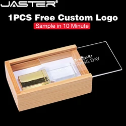 Chiavetta USB in cristallo 128 GB con incisione laser 3D gratuita Logo personalizzato Pen Drive 64 GB Regalo creativo Pendrive Scatola di legno Memory Stick