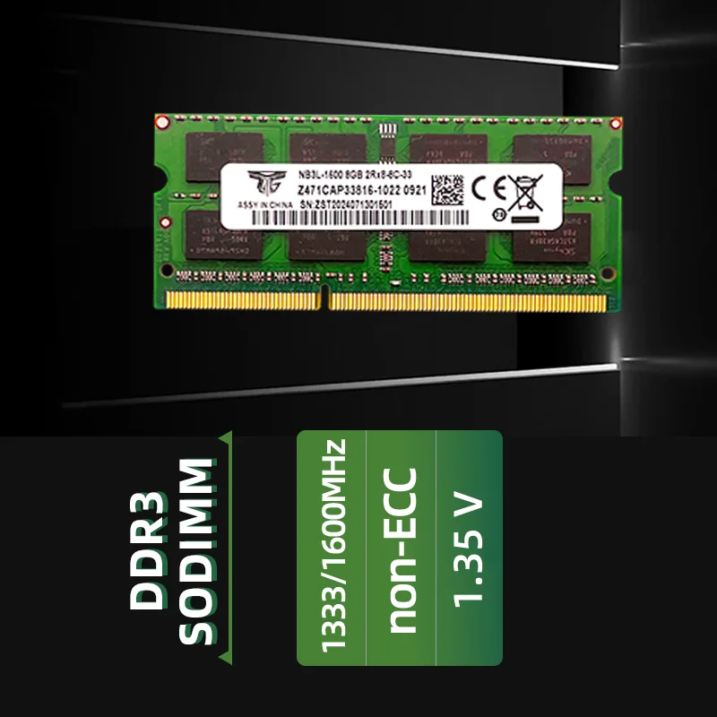 Computer portatile Casper DDR3 modulo di memoria da 8GB 1600MHz SODIMM Notebook RAM Gaming Designer Run Design Software senza intoppi (verde)