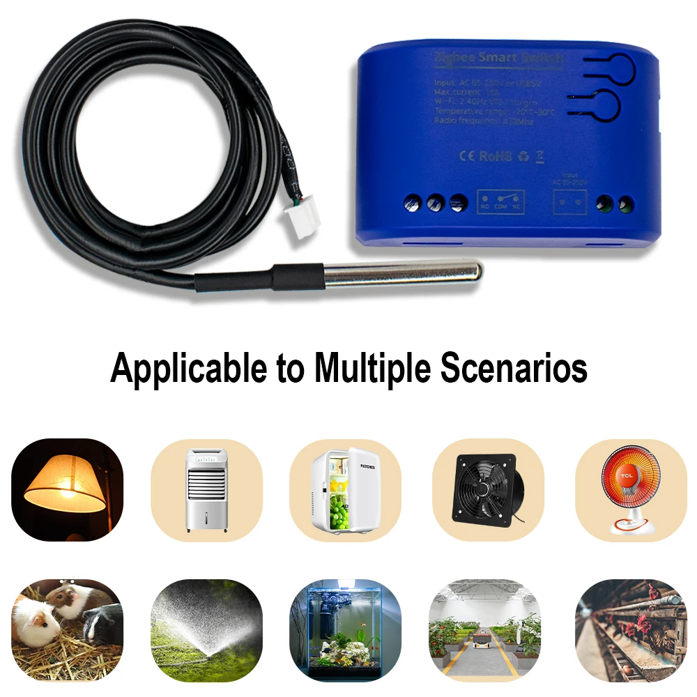 2 шт. Zigbee 16A 2000 Вт WIFI умный переключатель температуры переменного тока 12 В/220 В с датчиком температуры мониторинг данных работает с Alexa, Tuya