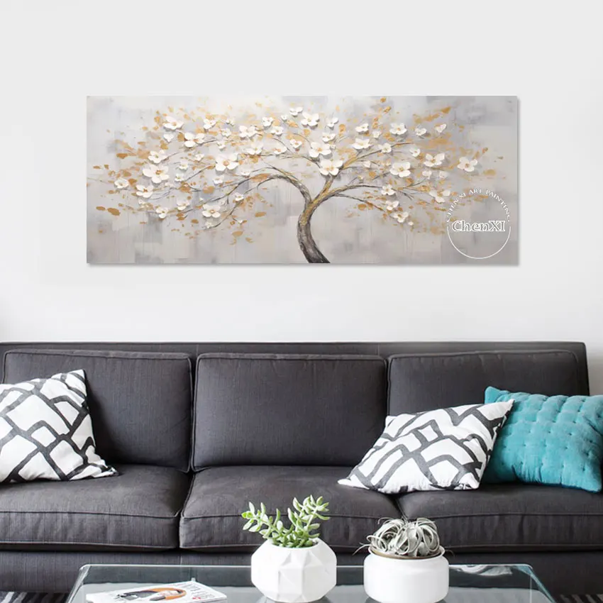 Beautiful Pictures Of Flowers, Abstract Palette Knife Trees Florals Oil Painting, Decorative Item Canvas Art For Wall Frameless