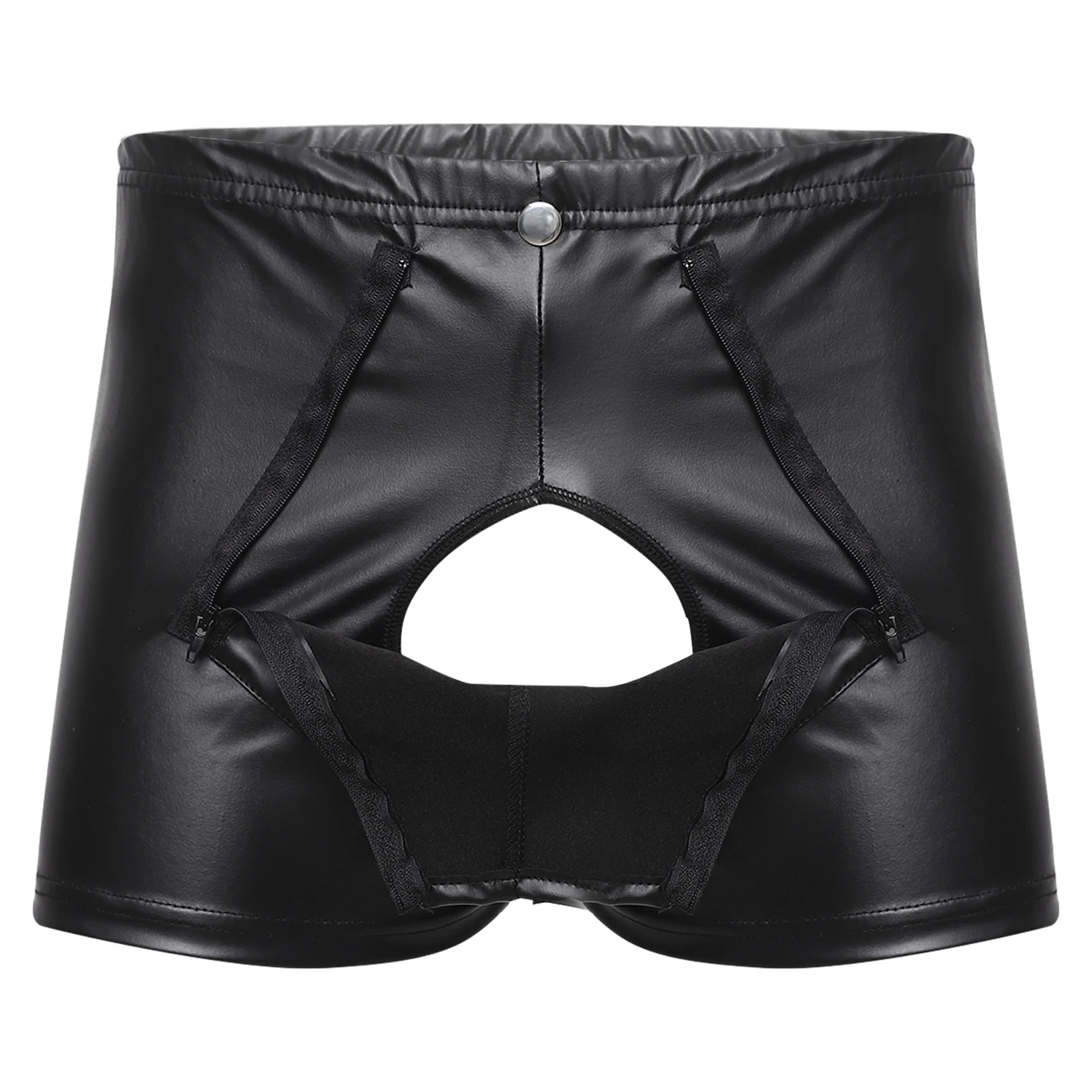 

Men Faux Leather Boxer Shorts Sides Zip Openable Crotch Boxershorts for Rave Party Hot Man Underpants Male Rave Dance Clubwear
