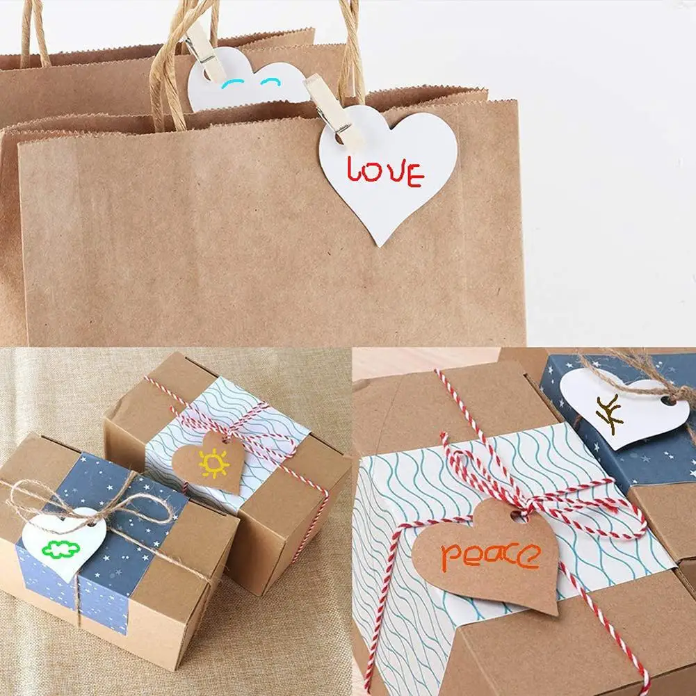 100PCS/Pack Love Shaped Kraft Tags Universal Diy Blank Tags With 10m Jute Twine For Wedding Birthday Christmas