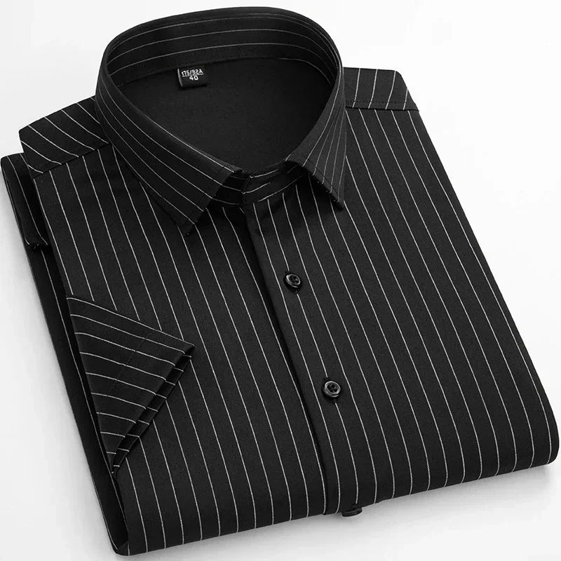 2026 Iron Free Stretch Anti-Wrinkle Men Dress Shirt shorts Sleeve For Men Shirt Formal Social Camisas