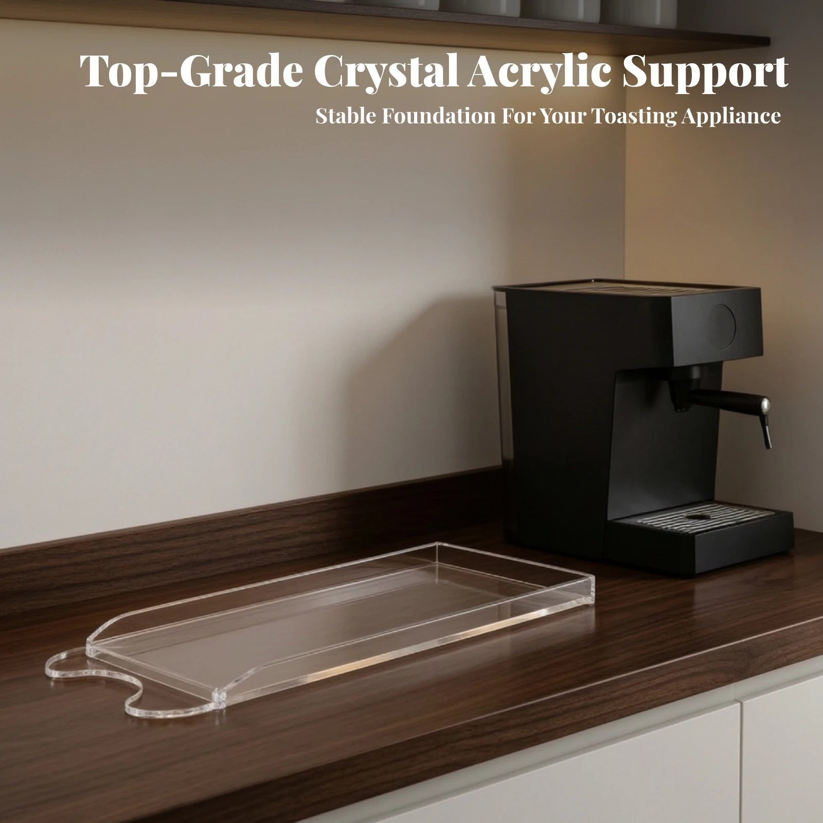 Toaster Base with Cutout Space-Saving Acrylic Tray with Anti-Slip Pads for Kitchen Countertop