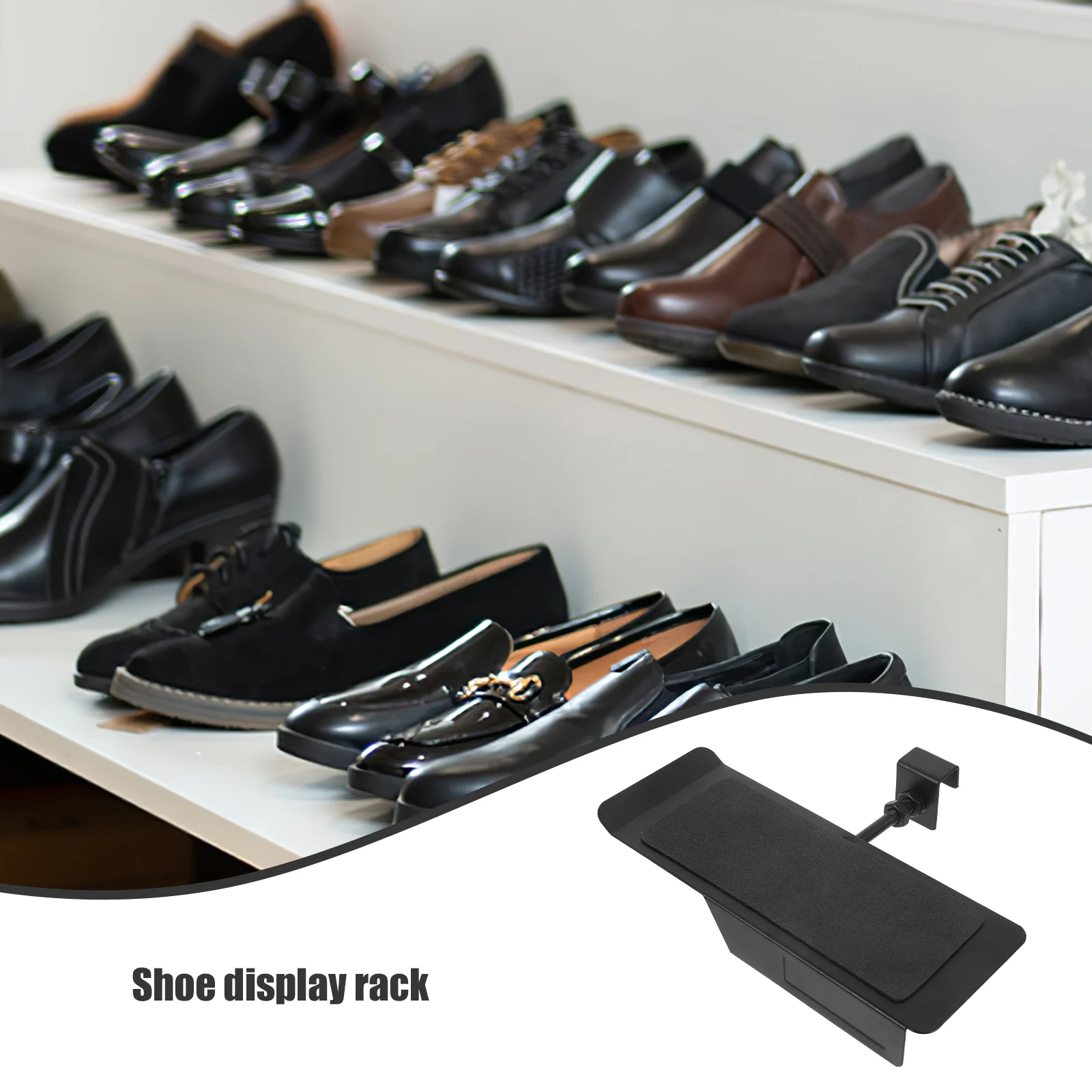 

Shoe Display Mountable Metal Slatwall Retail Shop Adjustable Height Shelf Sneaker Stand Sandal Holder Durability