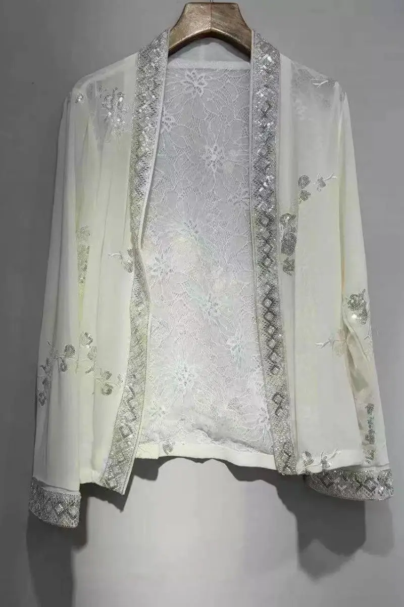 

2024 Summer Chinese Style Sequin Embroidered Mesh Jacket for Women Elegant Heavy Embroidery Outerwear Fashionable Lightweight