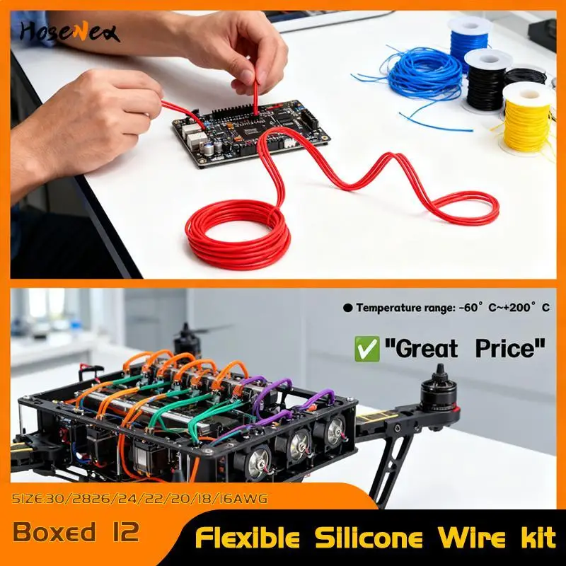 

Heat Resistant Flexible Silicone Insulated Wire Kit 30-18 AWG Tinned Copper Stranded Cable 5 Colors in One Box for Electronics