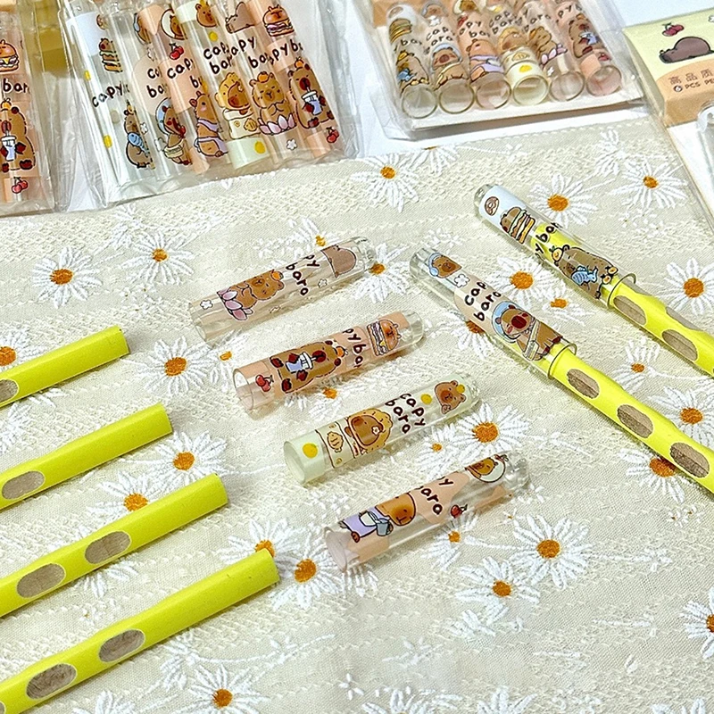 6pcs Pack Capybara Pencil Cap For Pupil Transparent Protects Pencil Tip Japanese Kawaii Stationery Cute Stuff Back To School