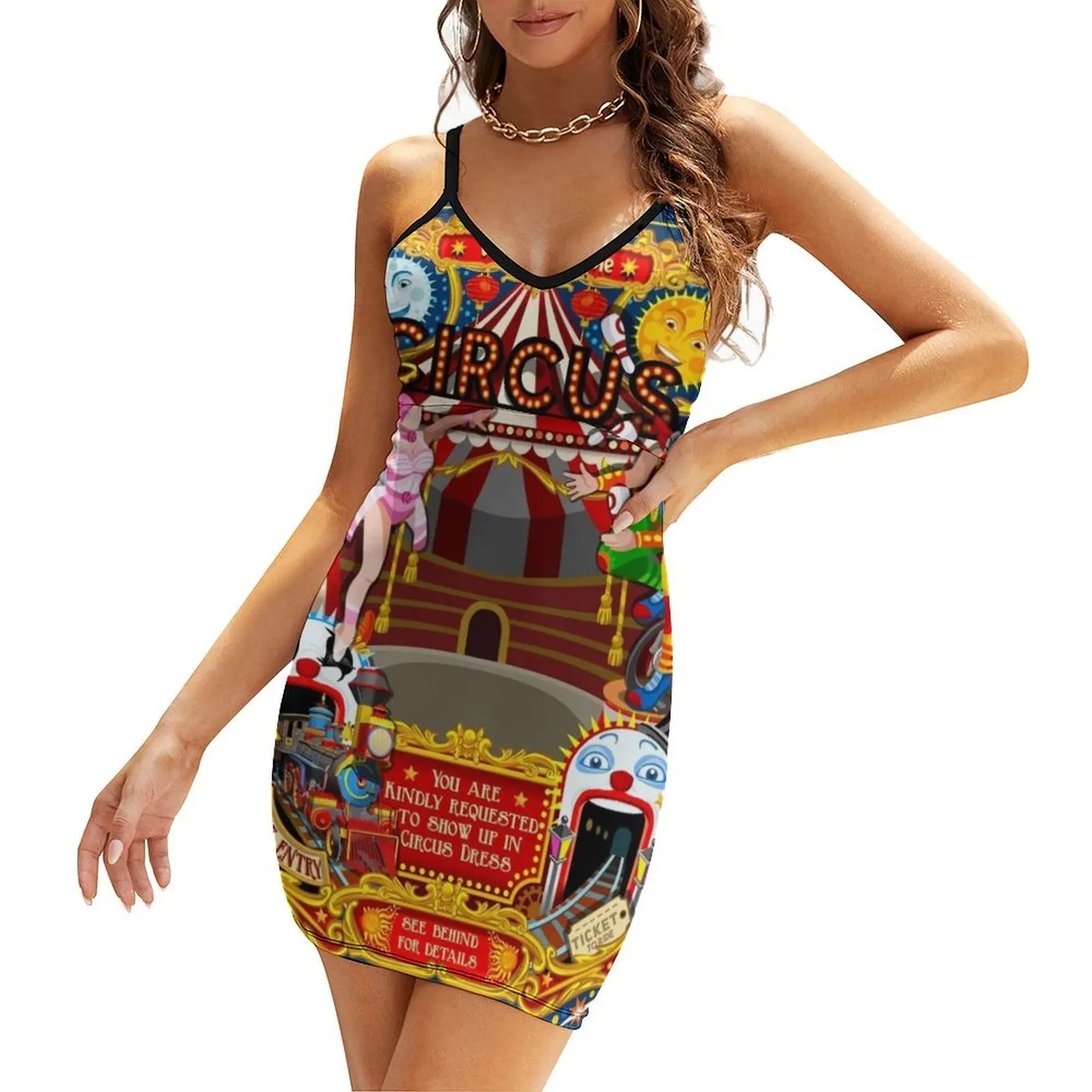 

Carnival Circus Amusement Family Theme Park Illustration Sling Dress evening dress ladies Beachwear