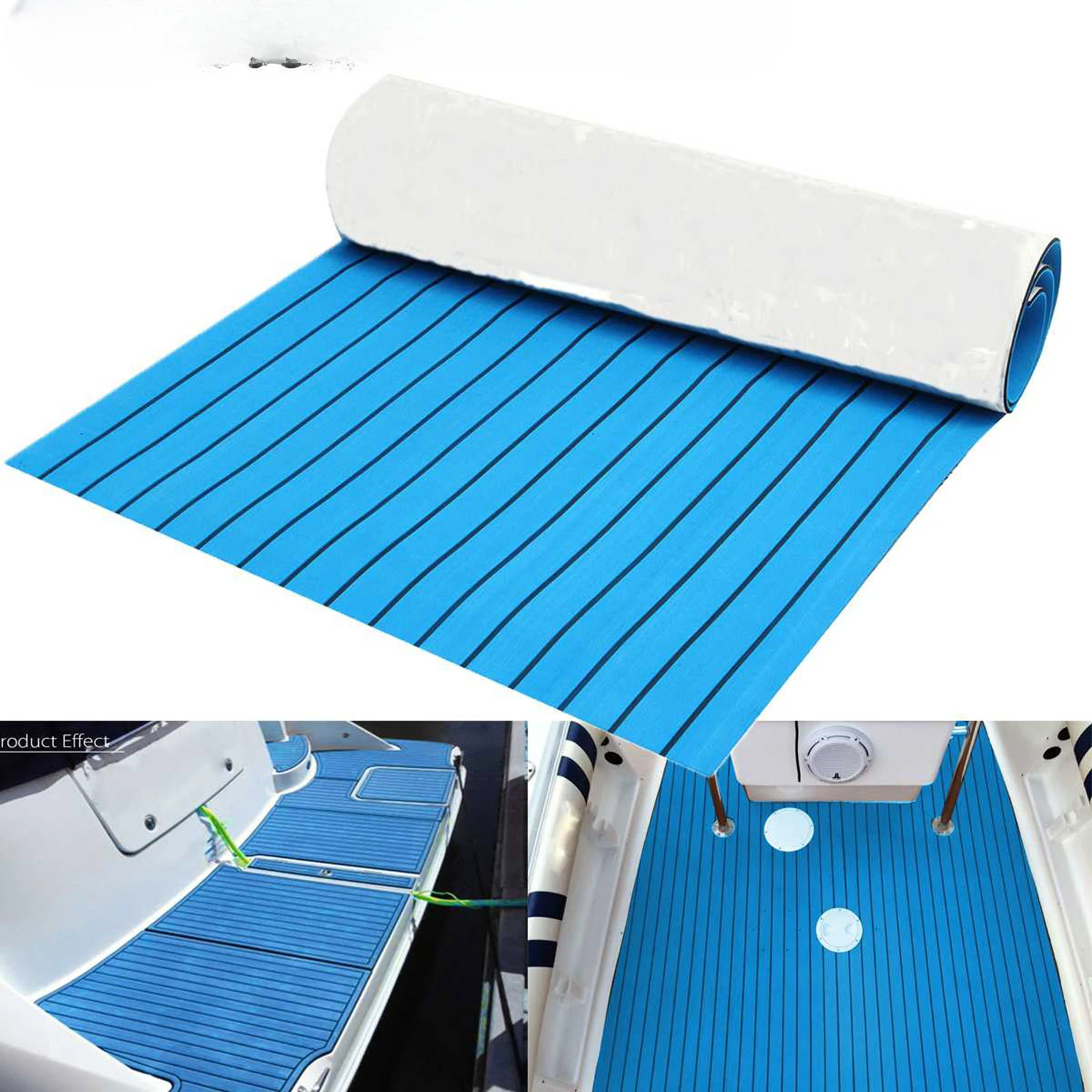 2400x900mm Foam Teak Decking EVA Foam Marine Flooring Faux Boat Decking Sheet Accessories Blue With Black Stripes Self-Adhesive