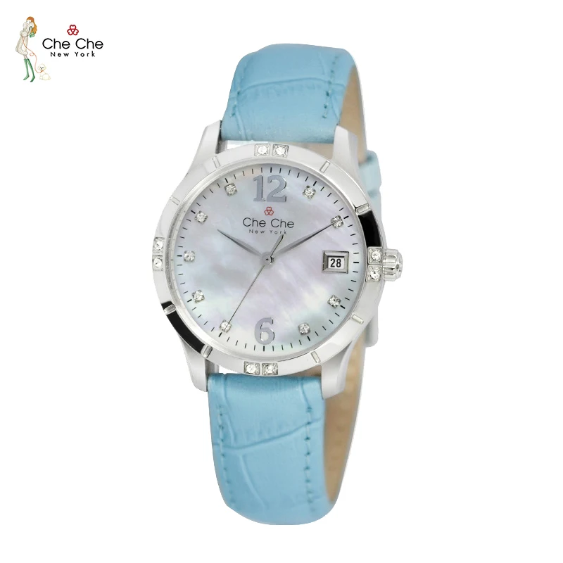 Women's Luxury Watch Stainless Steel Quartz Movement with Diamond Accents Fashion Crystal Display Leather Strap Calendar Feature