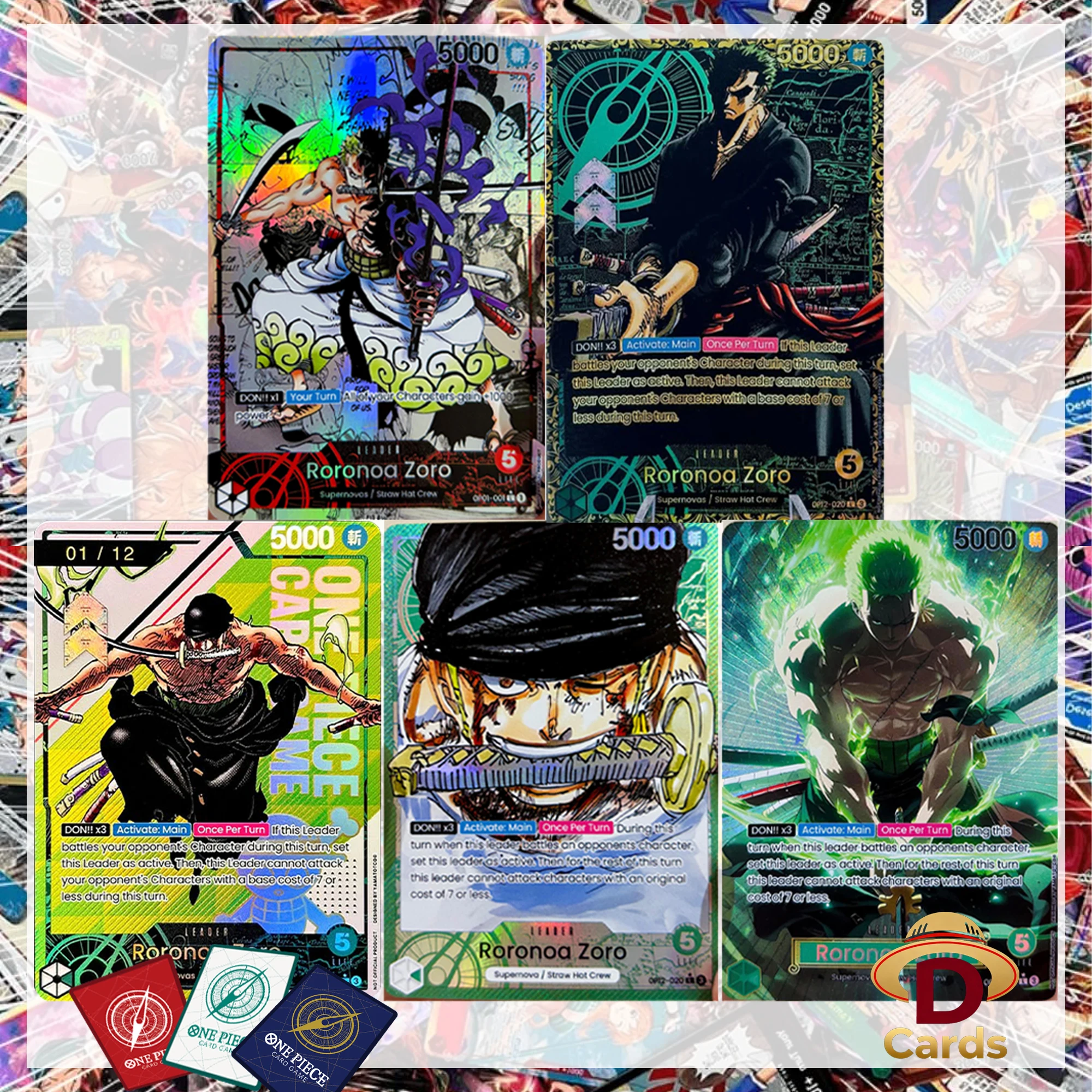 One Piece TCG OP12-020 Roronoa Zoro DIY Proxy Card OP01-001 Green Leader Anime Alt Art Holographic Foil Flash Battle Game Cards