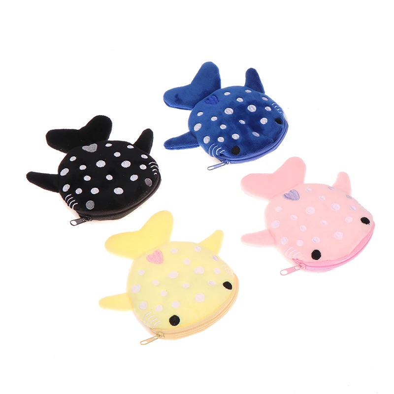 1Pc Plush Shark Coin Purse Cartoon Cute Coin Purse Zip Plush Three-dimensional Coin Purse Headphone Bag Wallet Key Holder