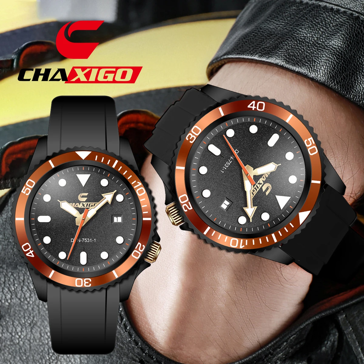 CHAXIGO Reloj con correa de silicona informal para hombre, para negocios al aire libre, 41,5mm, ligero, 59,3g, pantalla luminosa, 30m, reloj deportivo resistente al agua
