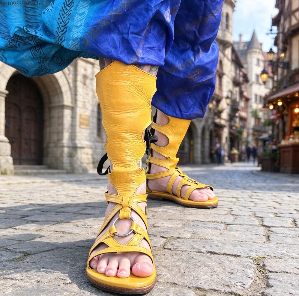 Medieval Renaissance Boots Back Lace Up Cut Out Fashion Sandal Boots Vintage Theatrical Stge Performance Cosplay Costume Shoes
