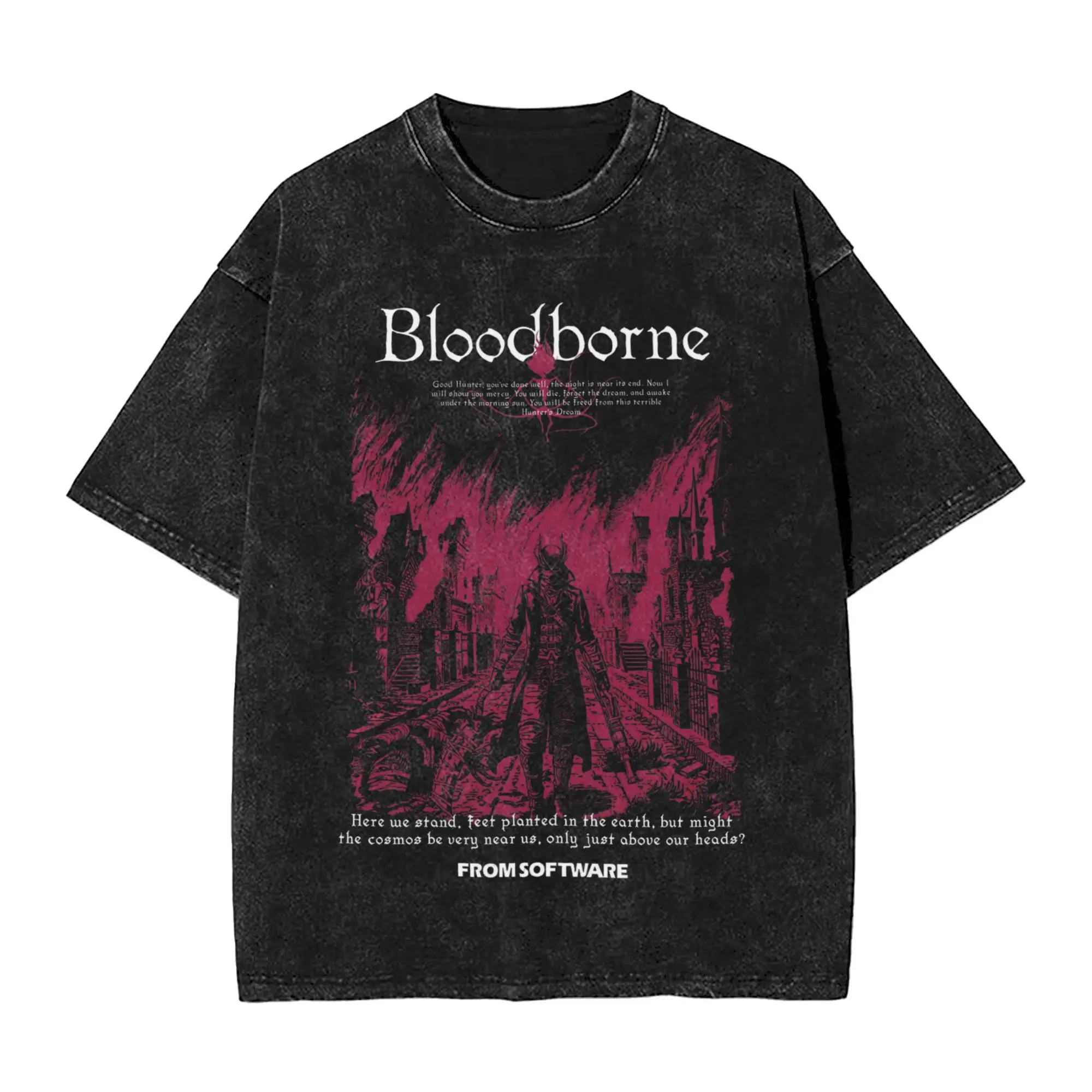 Hot Sale Cthulhu Mythos Theme Game Bloodborne Peripherals Graphic Print T-Shirt Men Women Retro Washed Cotton Top Summer New Tee