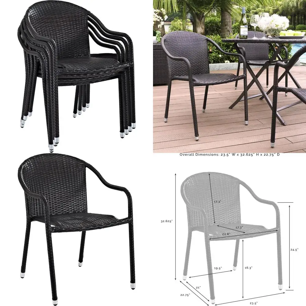 

Stackable 4-Piece Wicker Outdoor Dining Chair Set for Patio and Porch in Brown