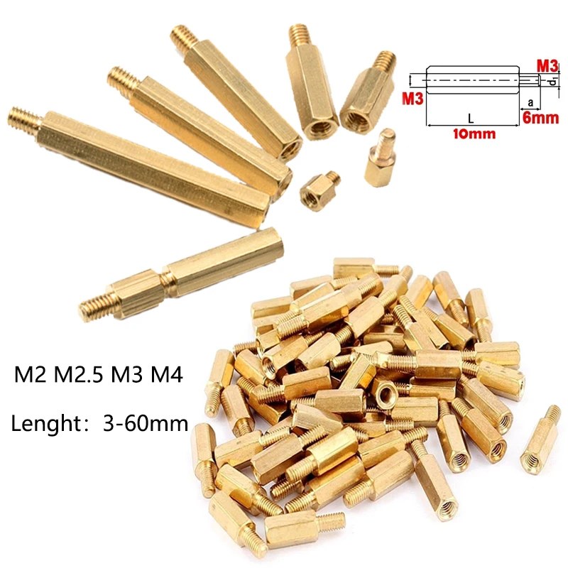 M2 M2.5 M3 M4 Hex Brass Male Female Standoff Board Rack Stud Hexagon Threaded Pillar PCB Column Motherboard Spacer Bolt Screw