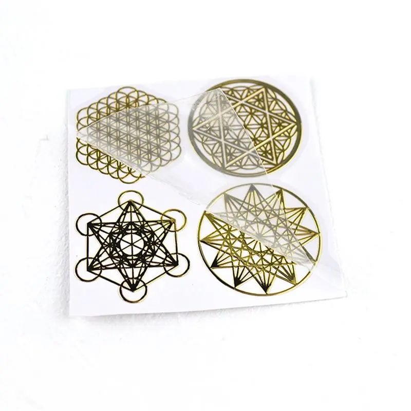 ABMH-128Pcs Metal Energy Decor Sticker Flower Of Life Children's Day Gifts 7 Chakra Copper Energy Tower Orgonite Stickers