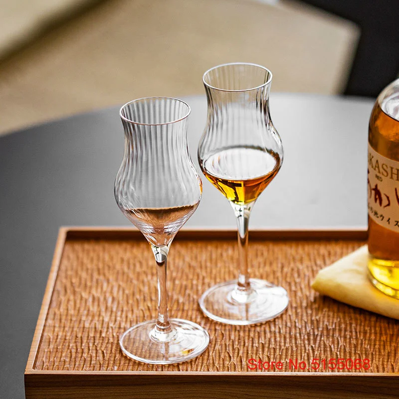 Japanese Style Harp Stripe Whisky Goblet Cognac Brandy Snifter Copita Nosing Glass Crystal Tulips Whiskey Smelling Tasting Cup
