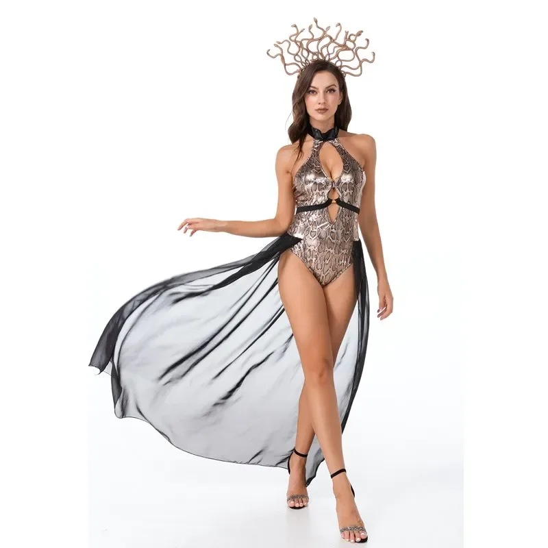 Greek Myth Medusa Snake Goddess Dress Halloween Mediaeval Egypt Roman Siren Witch Egyptian Cleopatra Cosplay Costume