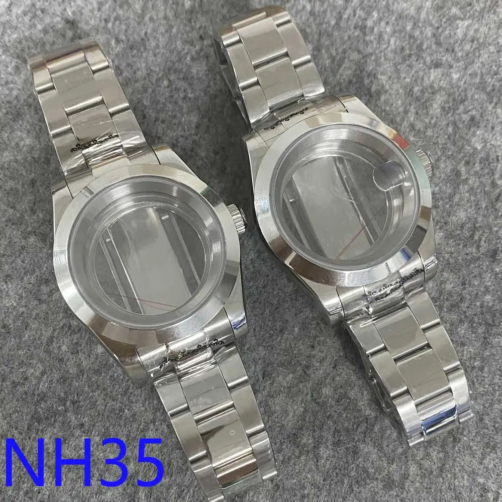 

39mm Stainless Steel Watch Case + Strap Sapphire Glass Waterproof Men's Case Set DIY Watch Accessories for NH35/NH36 Movement