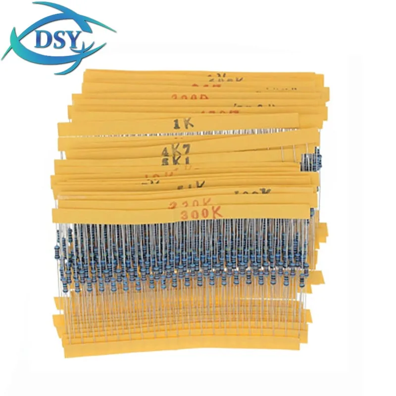 600PCS 1/4W Metal Film Resistor 30 Values Resistance Kit 10R-1M 100R 220R 1K 2.2K 3.3K 4.7K 10K  0.25W 1% Resistors Set With Box
