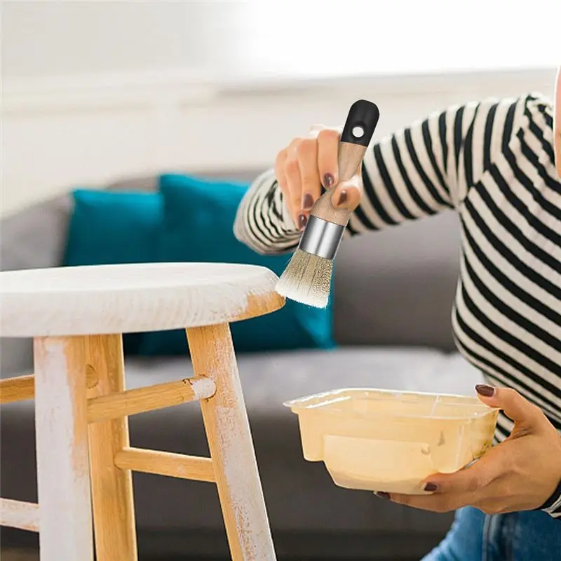 [NEWA64Z!】 2 Piece Chalk Paint Brush, Chalk And Wax Paint Brush Wooden Chalk Paint Tool For Furniture Reusable Flat And Round