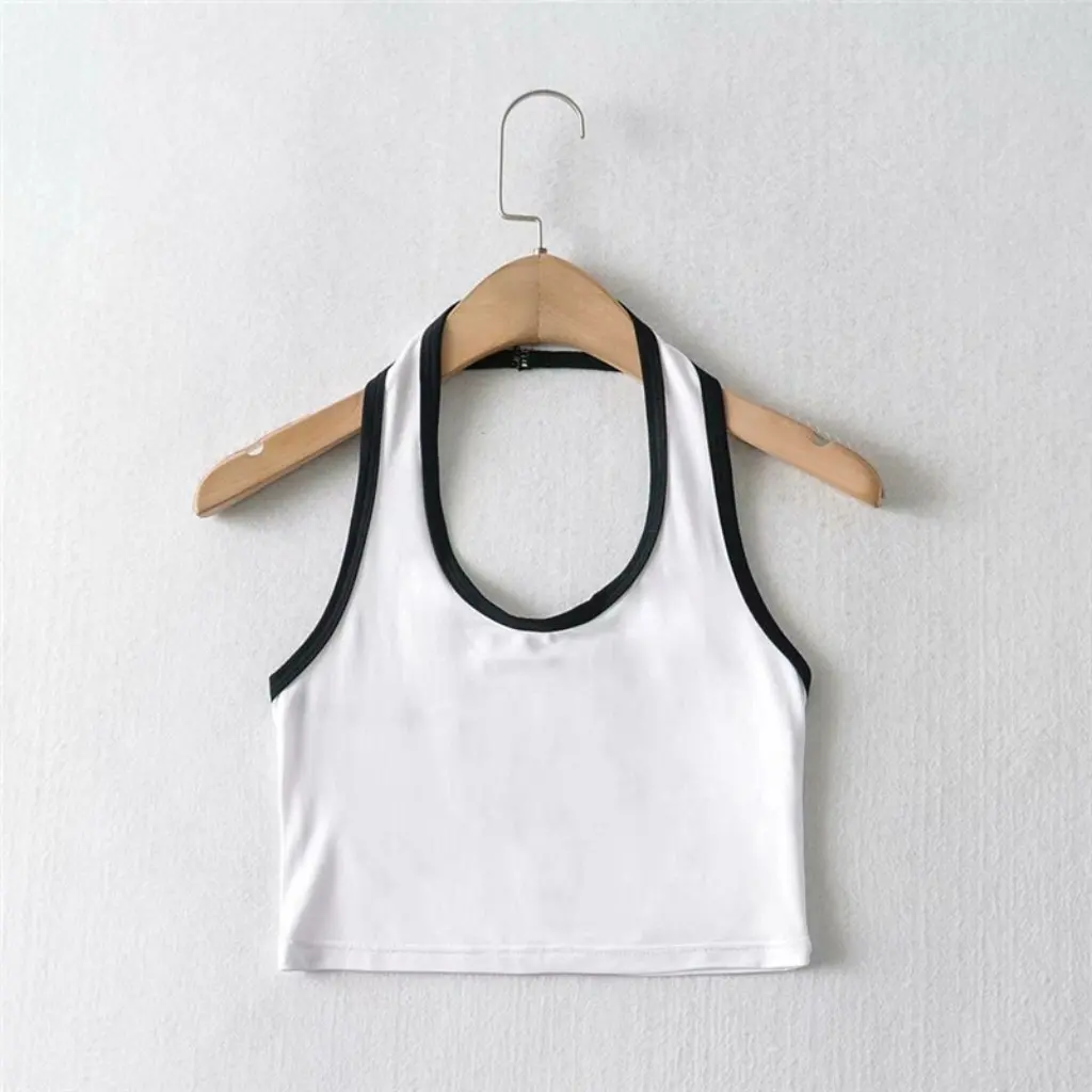 

YPFF Women's Fashionable Summer Short Slim-fit Camisole Contrast Color Neck Large Backless Vest Stylish Top for Ladies